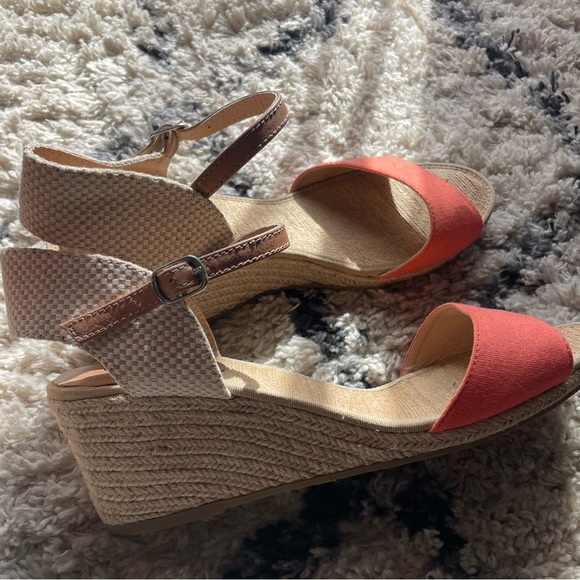 Cato Coral Woven Wedges with Straps Boho Beach Costal - Picture 2 of 4